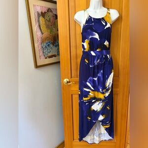 Anthropologie Blue and Yellow Floral Maxi Dress